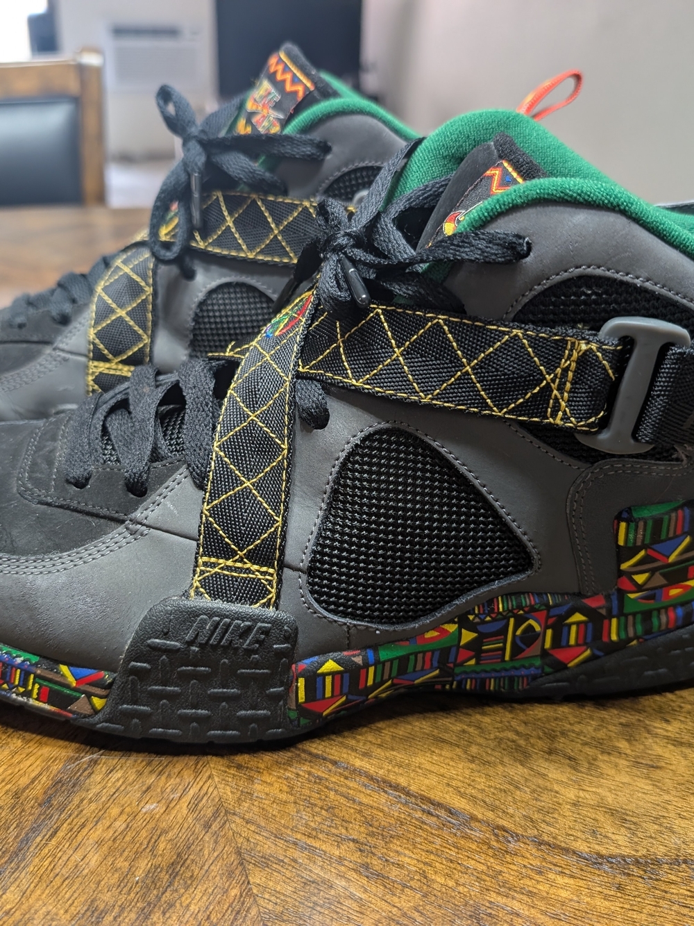 Nike Air Raid "Peace" Black High-Top Sneakers with Green Trim and Multicolor